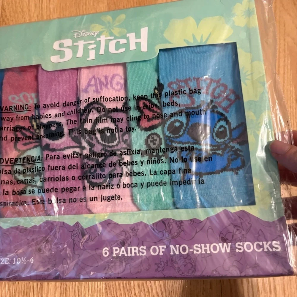 Disney Stitch Kids Socks Set NEW 6 Pairs Angel Sz 10 1/2-4 Pink Blue